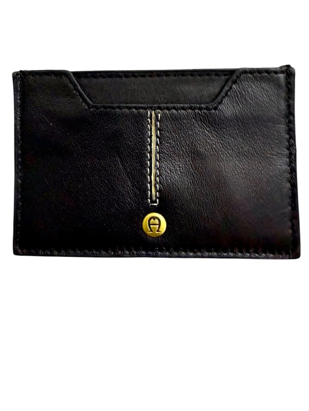 Ettiene Aigner vintage  Black lam Leather Card Holder with Gold Accent